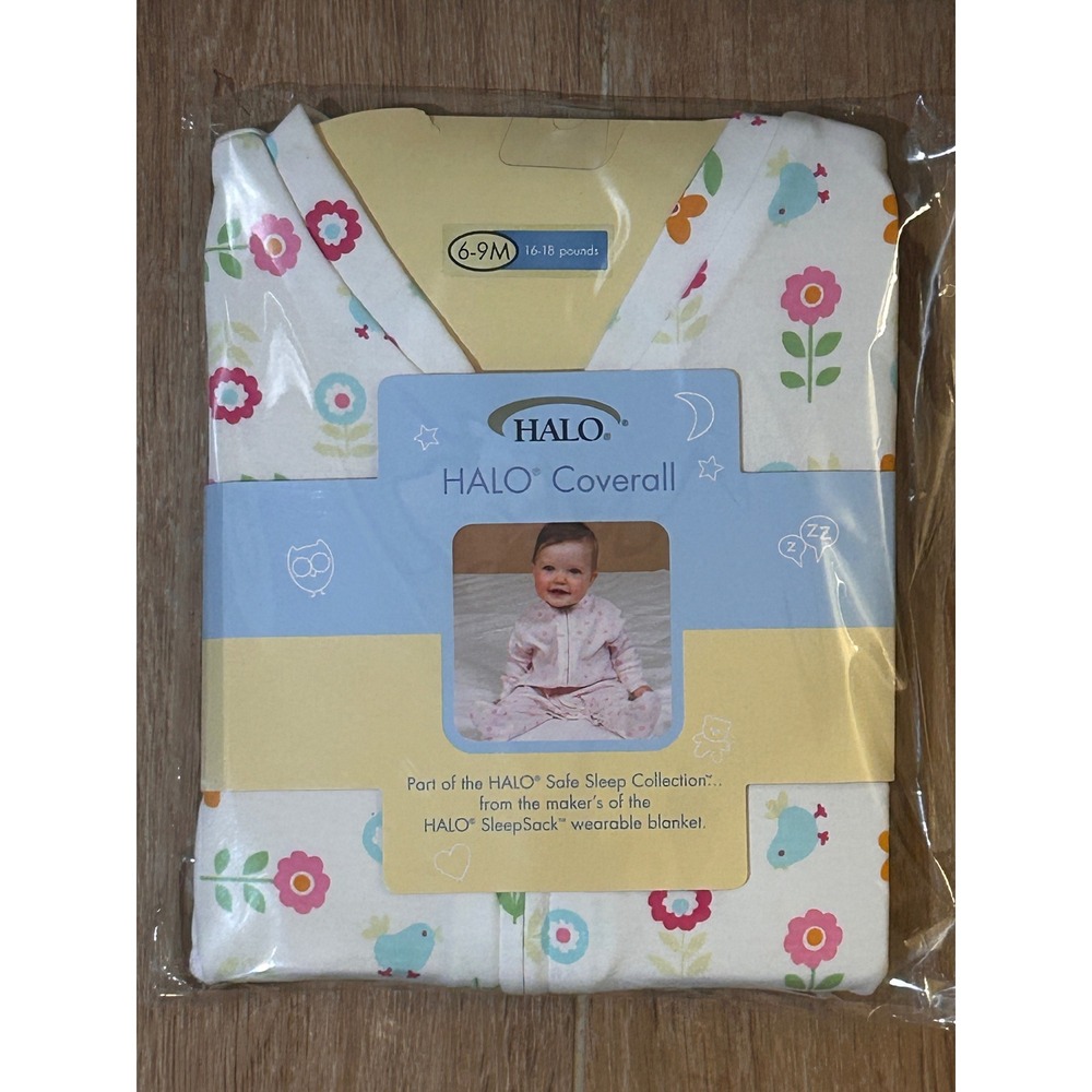 HALO Coverall pajama 6-9M 16-18lbs Pink Floral Bird Cotton Interlock‎ baby girl